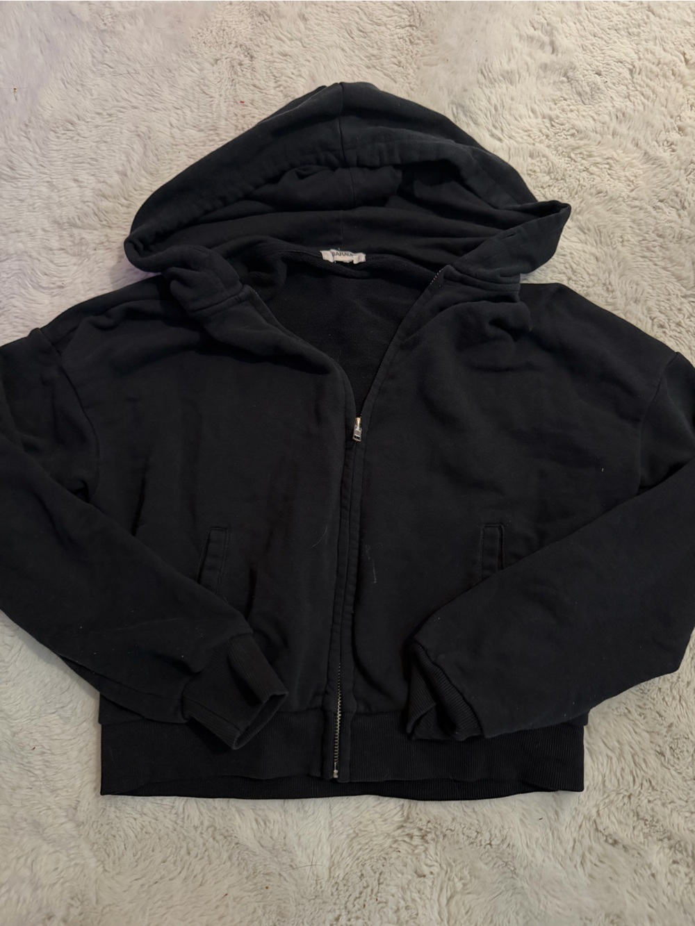 Garage Cropped Black Hooded Zip up Sweater